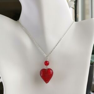 Murano Red Silver Foil Glass Heart necklace